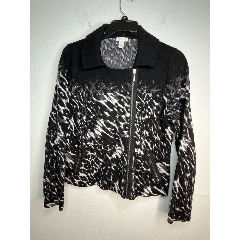 Chicos Abstract Cheetah Multi Tone ombre Blazer Jacket sz 2 / L (15)